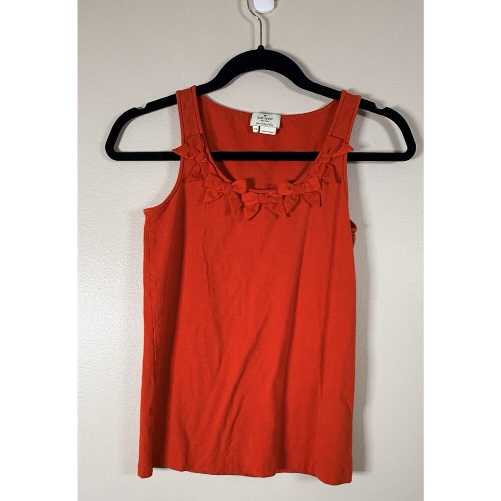 Kate Spade New York Red Sleeveless Tank Top With Bow Detail At Neck - XS